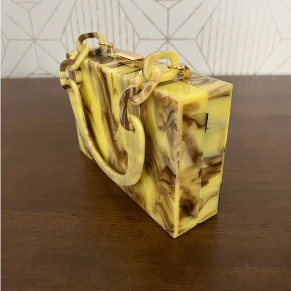 ASOS marble box clutch bag w crossbody detachable chain yellow swirl purse $50 - Picture 3 of 8